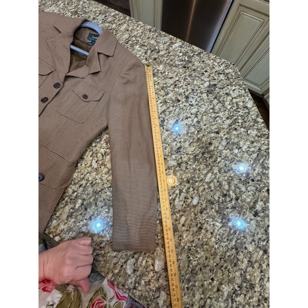 Vintage 90s Lauren Ralph Lauren Houndstooth Safari Field Jacket Blazer Size 4 - Picture 10 of 12